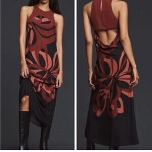 Farm Rio Maxi black burgundy dress